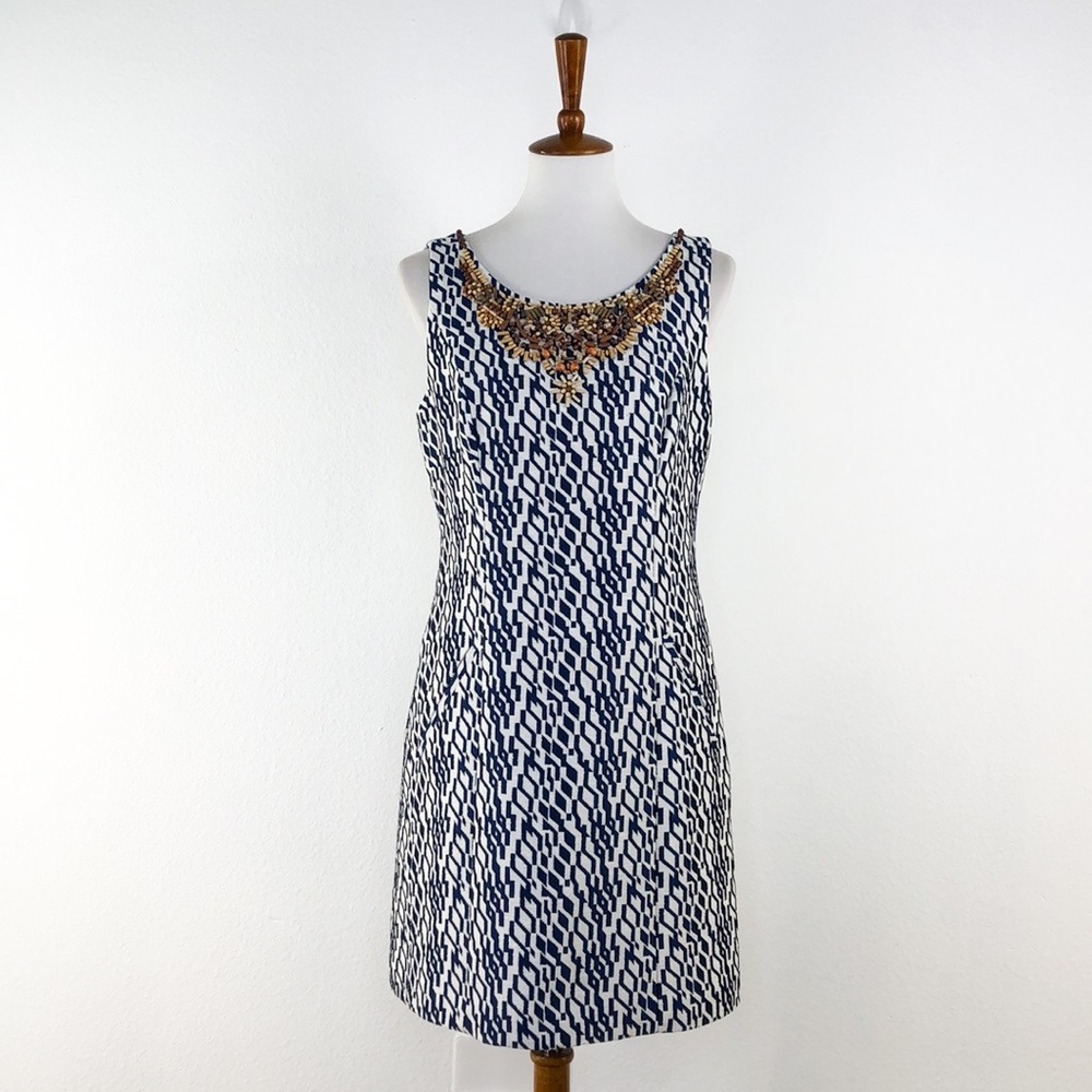 Anthro Moulinette Soeurs Blue Navy Bead Neck Dress - Picture 1 of 8